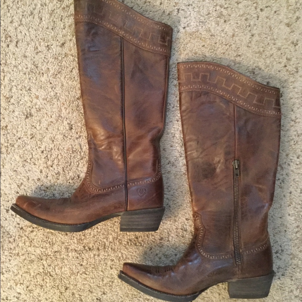 ARIAT SAHARA BROWN LEATHER COWBOY BOOTS, NWOT - Picture 4 of 7